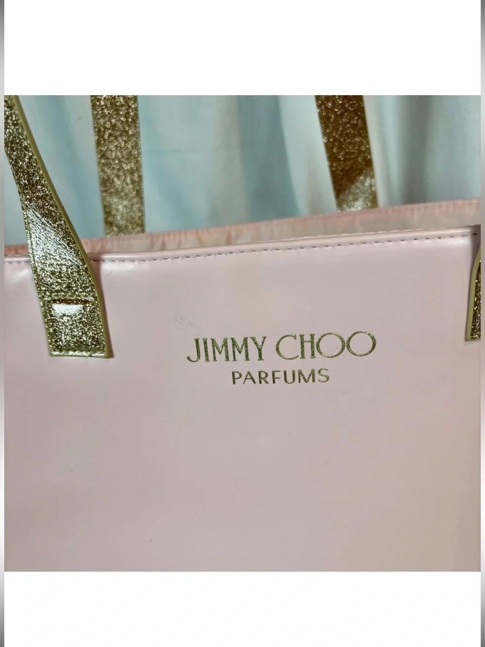 Jimmy Choo Parfum Tote Bag Pink & Gold Glitter Large Shoulder Bag Faux Leather